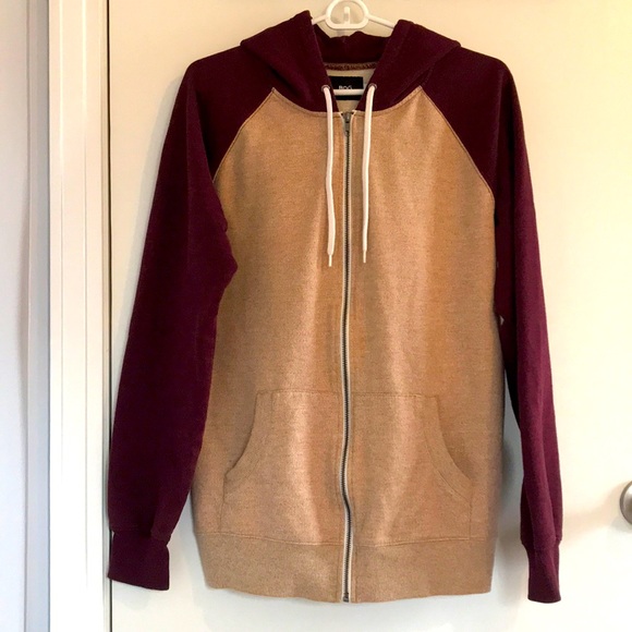 BDG Other - Men’s BDG Maroon & Tan Zip-Up Hoodie w/Pockets - L